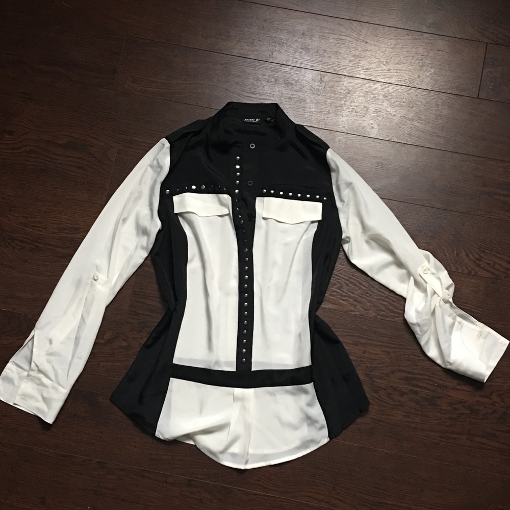 Black & white block dress top